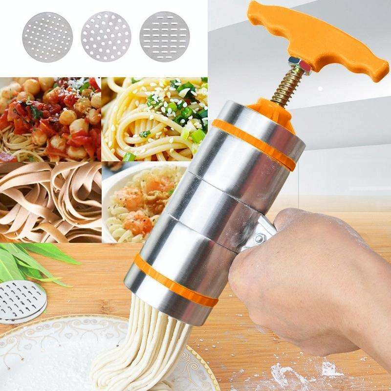 3 Molds Household Manually Small Stainless Steel Pressing Style Handhold Noodle Machine (Orange)