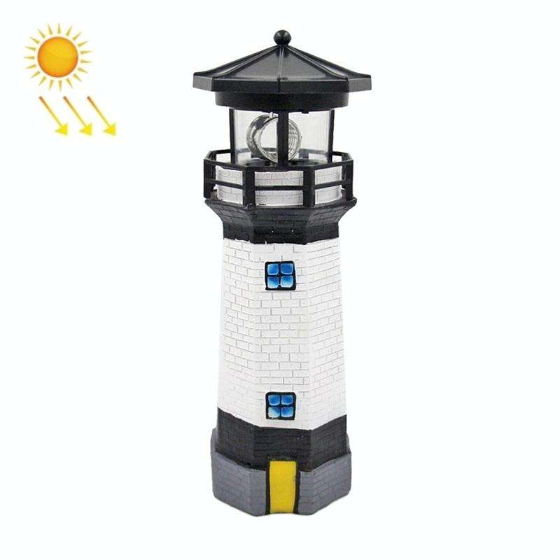 Outdoor Garden Decoration Solar Lighthouse Resin LED Revolving Light(Black White)