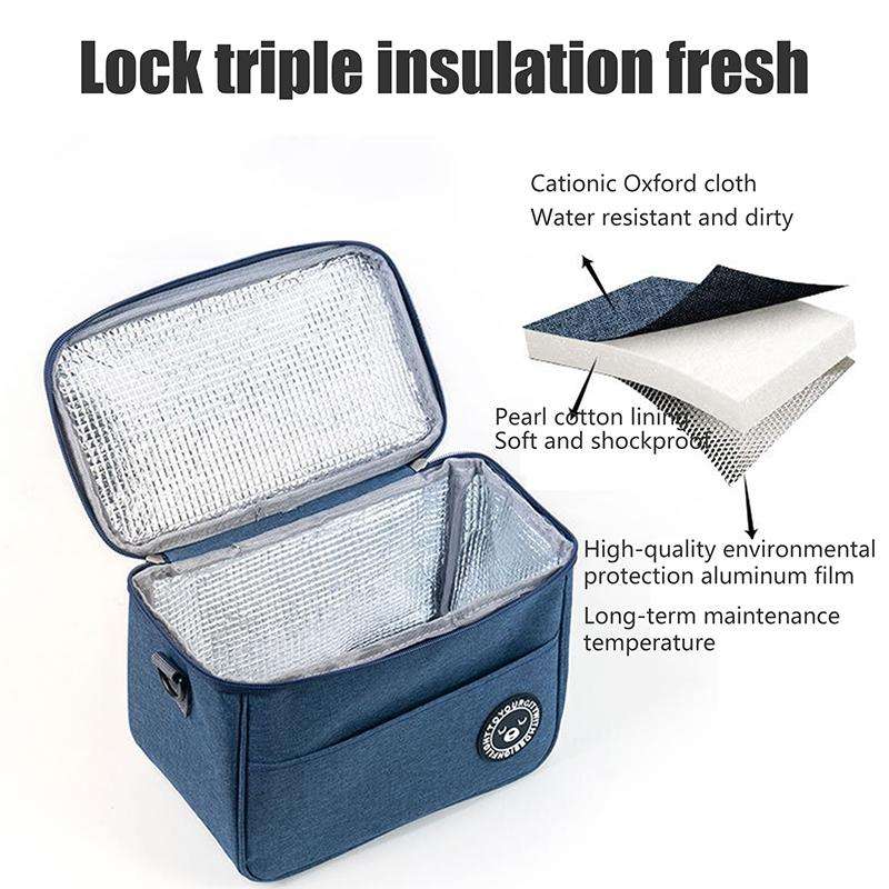 Thermal Lunch Box Bag Durable Waterproof Office Cooler Lunchbox with Strap L(Dark Red)