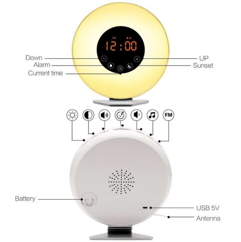 Simulated Sunrise And Sunset Sleep Light Alarm Clock with FM Radio(EU Plug)