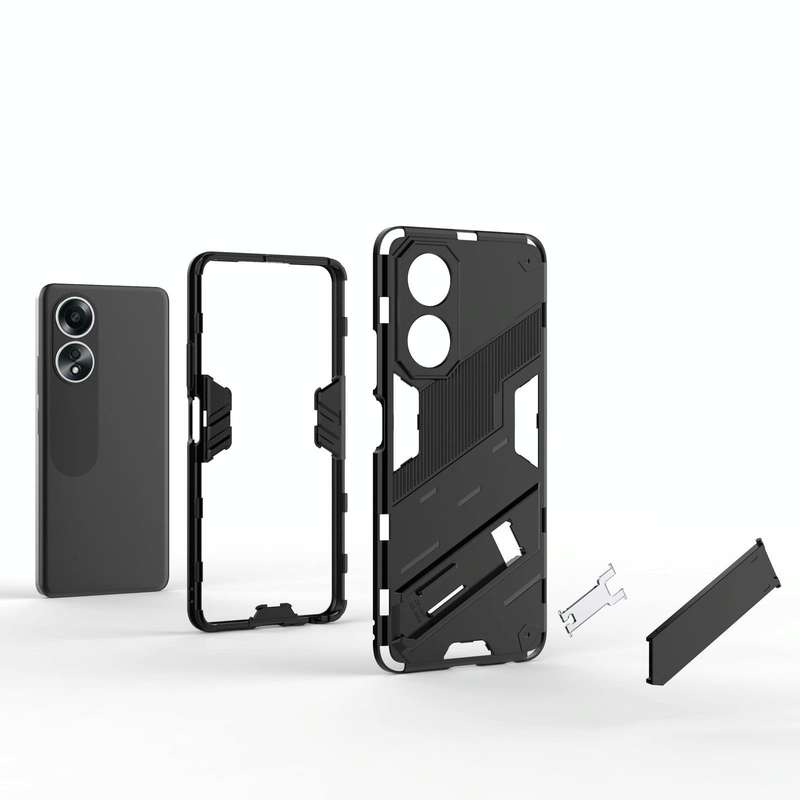 For OPPO A58 4G Global Punk Armor 2 in 1 PC + TPU Phone Case with Holder(Black)