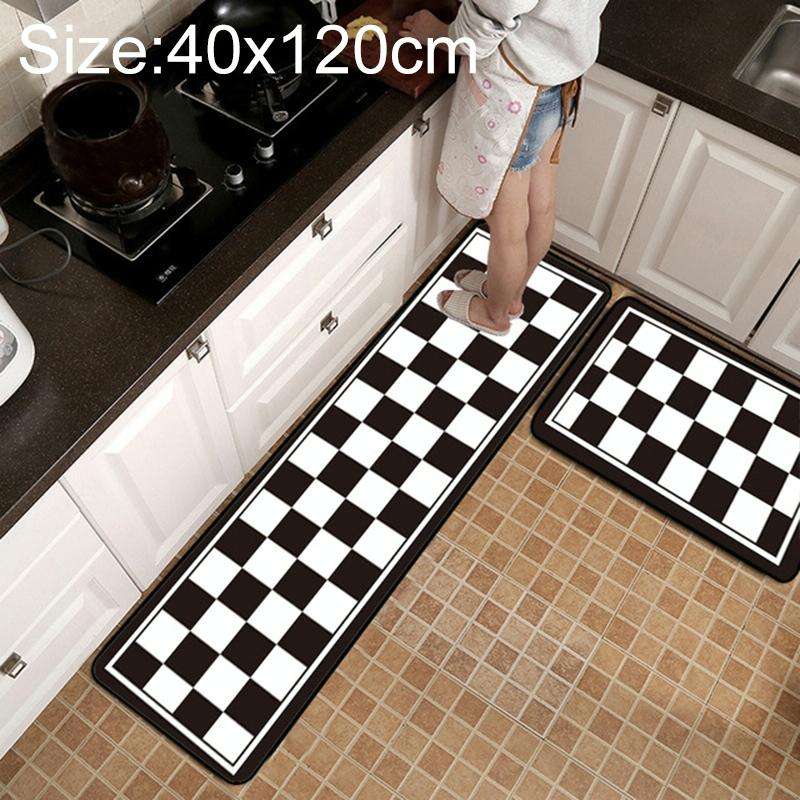 Geometric Lattice Carpet Kitchen Bath Antiskid Mat, Size:40x120cm(Black White Plaid)