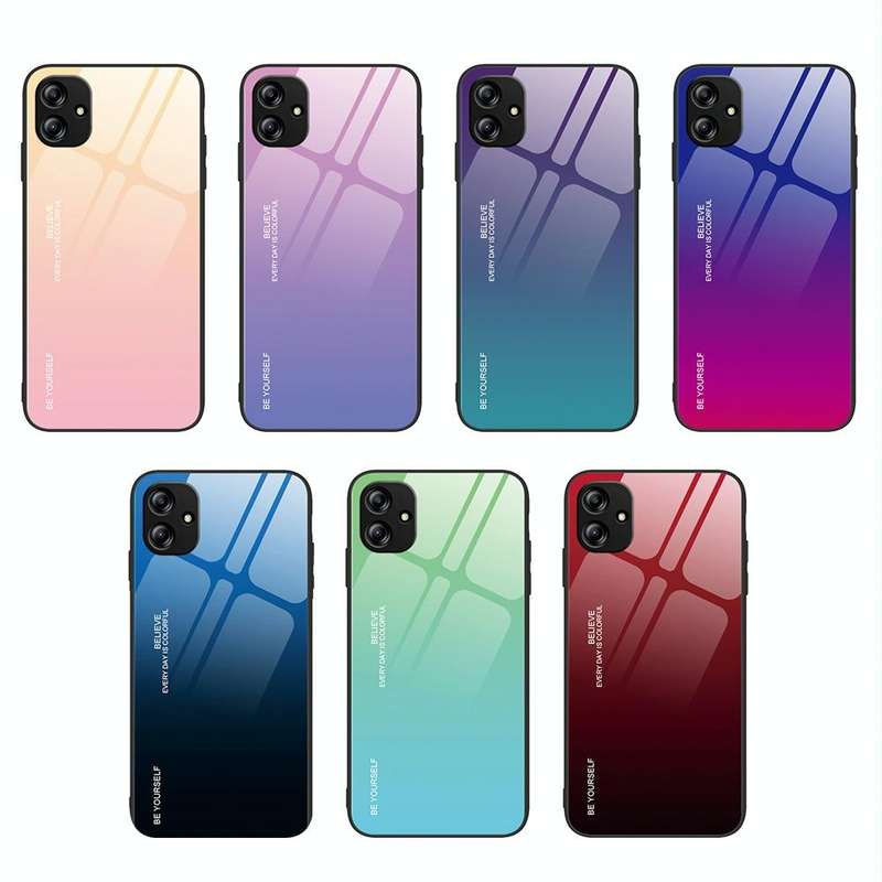 For Samsung Galaxy A04e Gradient Color Glass Phone Case(Green Cyan)