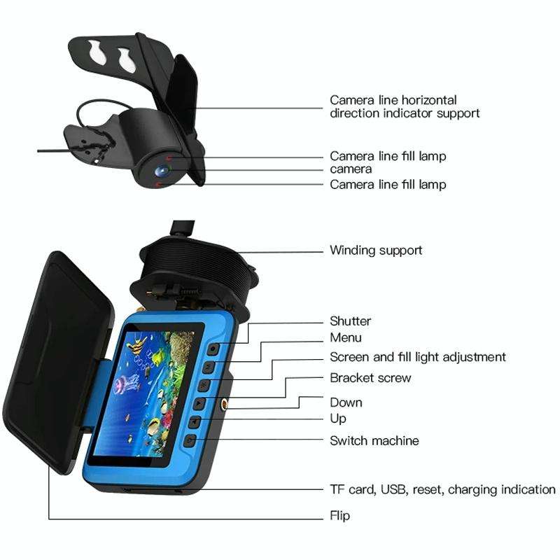 FDV3000 Fish Finder Camera Underwater Monitoring Fishing Sonar Sensor 4.3 Inch Display LED Digita...