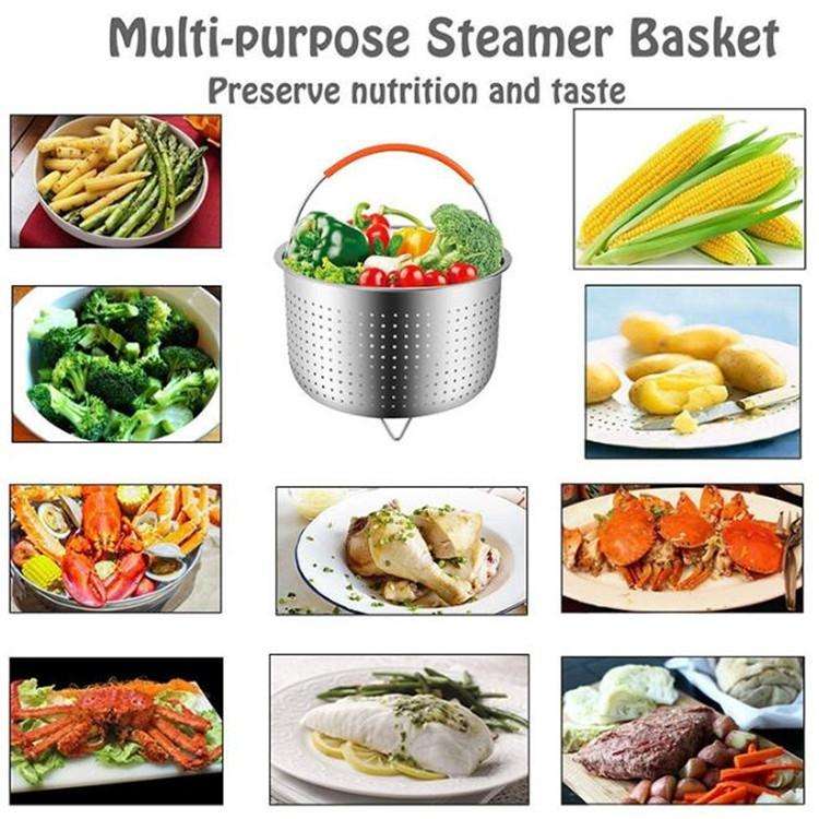 Stainless Steel Steaming Basket Plug-in Silicone Handle Pressure Cooker Steamer Kitchen Cooker Ac...
