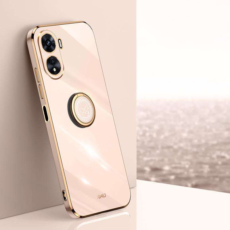 For vivo Y16 4G XINLI Straight Edge 6D Electroplate TPU Phone Case with Ring Holder(Pink)