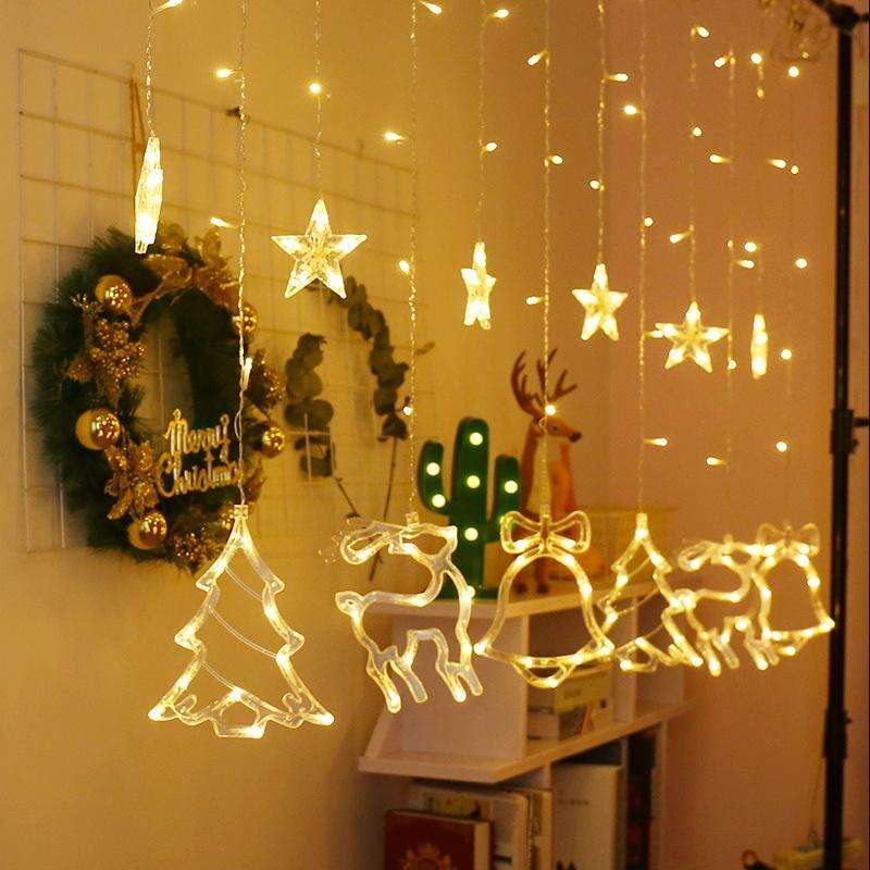 LED Curtain Lights Christmas Decoration Bell And Deer String Lights, Power Supply:USB & Battery B...