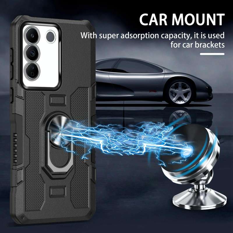 For vivo V27e Ring Holder Armor Hybrid Phone Case(Black)