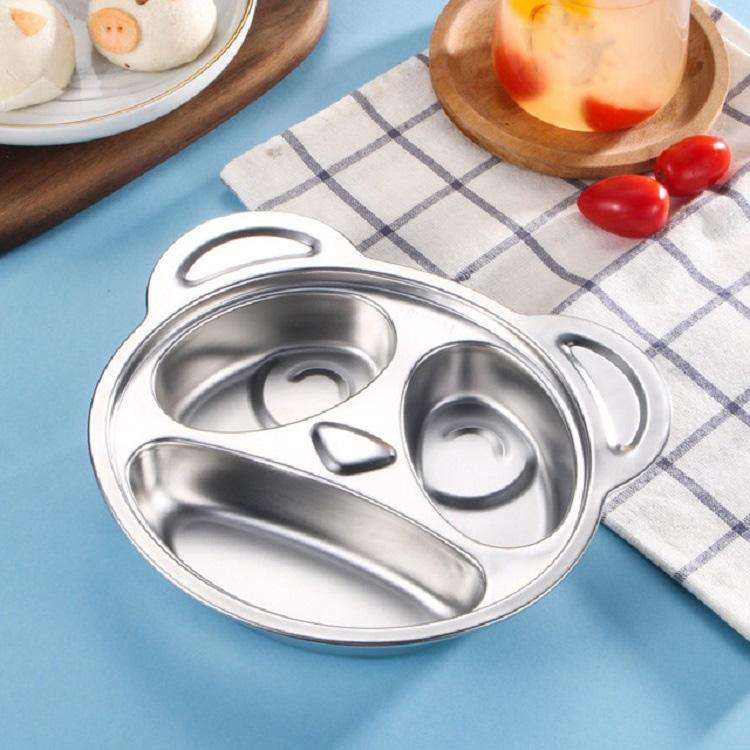 Children Household Stainless Steel Grid Cartoon Dinner Plate(Panda)