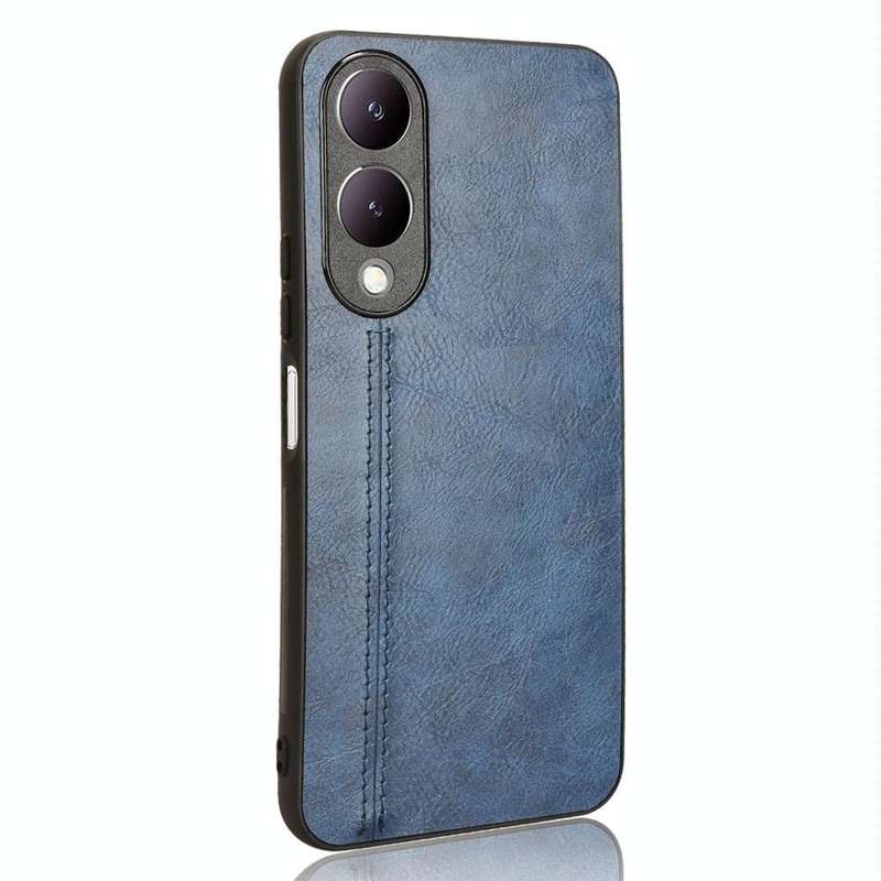 For vivo Y17s 4G Global Cow Pattern Sewing Back Cover Phone Case(Blue)