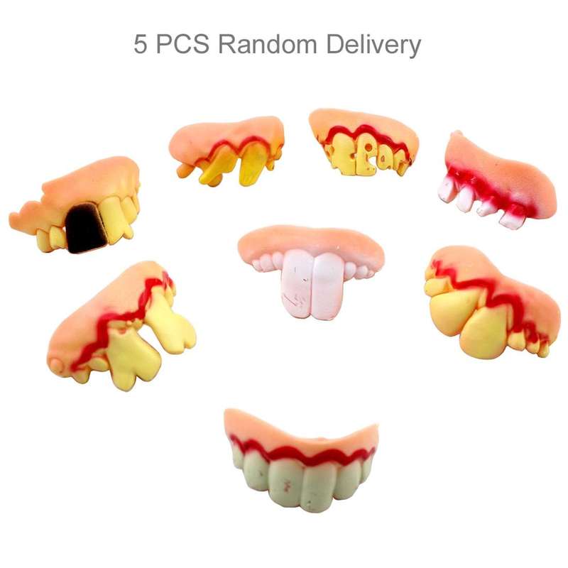 5 PCS Halloween Prank Funny Various Modelling Entire Scary Bucktooth Dentures Teeth Fake Braces f...