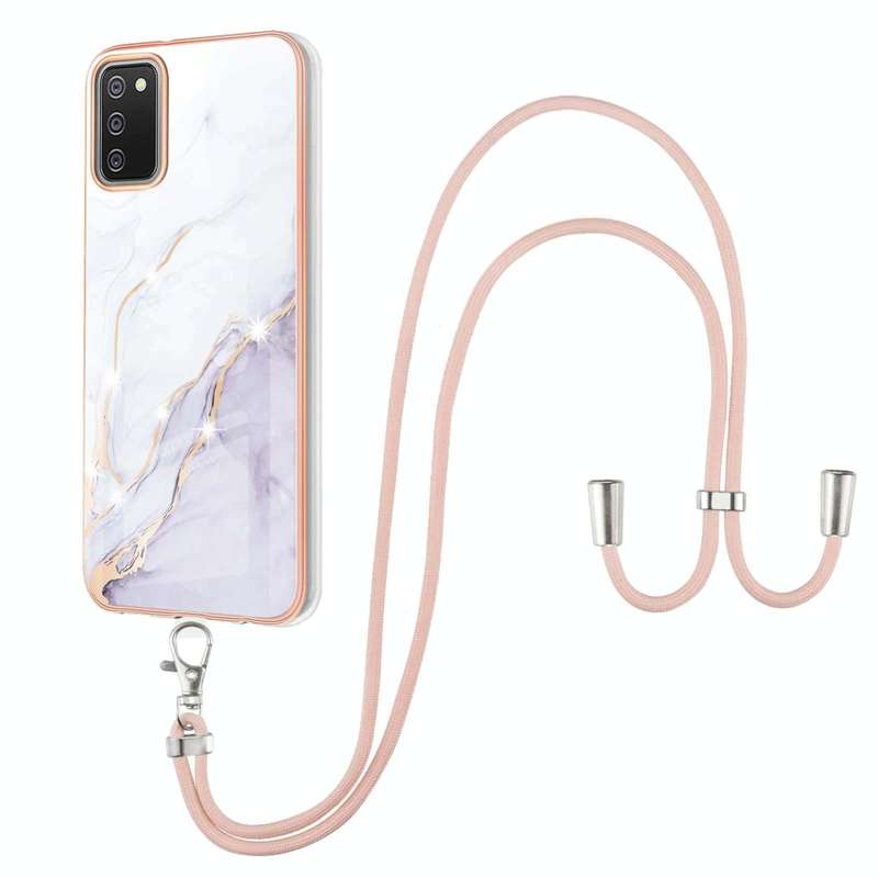 For Samsung Galaxy A02s EU Version 164mm Electroplating Marble Pattern IMD TPU Shockproof Case wi...