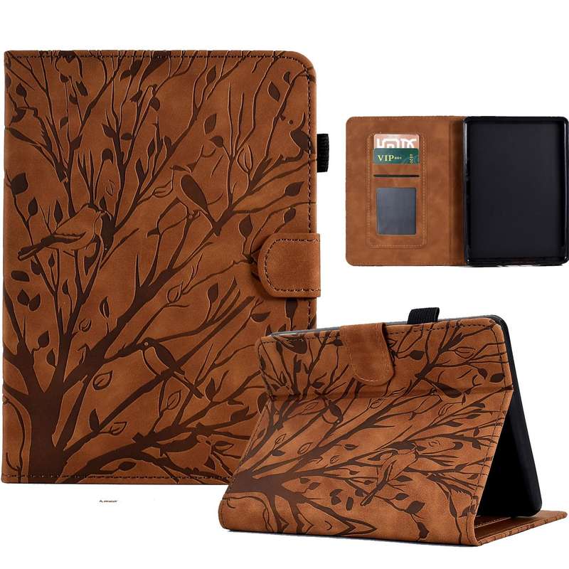 For Amazon Kindle 11th 2022 Fortune Tree Pressure Flower PU Tablet Case with Wake-up / Sleep Func...