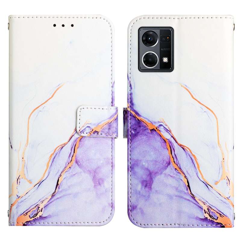 For OPPO Reno7 4G/F21 Pro PT003 Marble Pattern Flip Leather Phone Case(White Purple LS006)