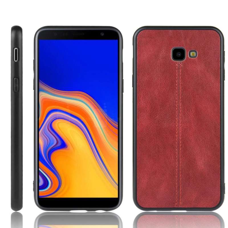 For Galaxy J4 Plus Shockproof Sewing Cow Pattern Skin PC + PU + TPU Case(Red)
