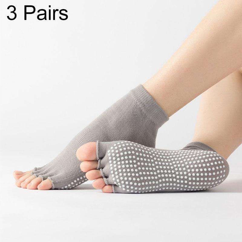 3 Pair Open-Toe Yoga Socks Indoor Sports Non-Slip Five-Finger Dance Socks, Size: One Size(Pure Co...