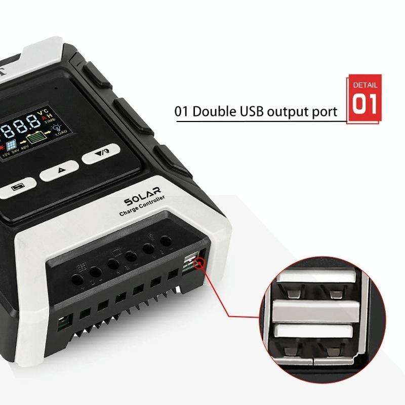 MPPT Solar Controller 12V / 24V / 48V Automatic Identification Charging Controller with Dual USB ...