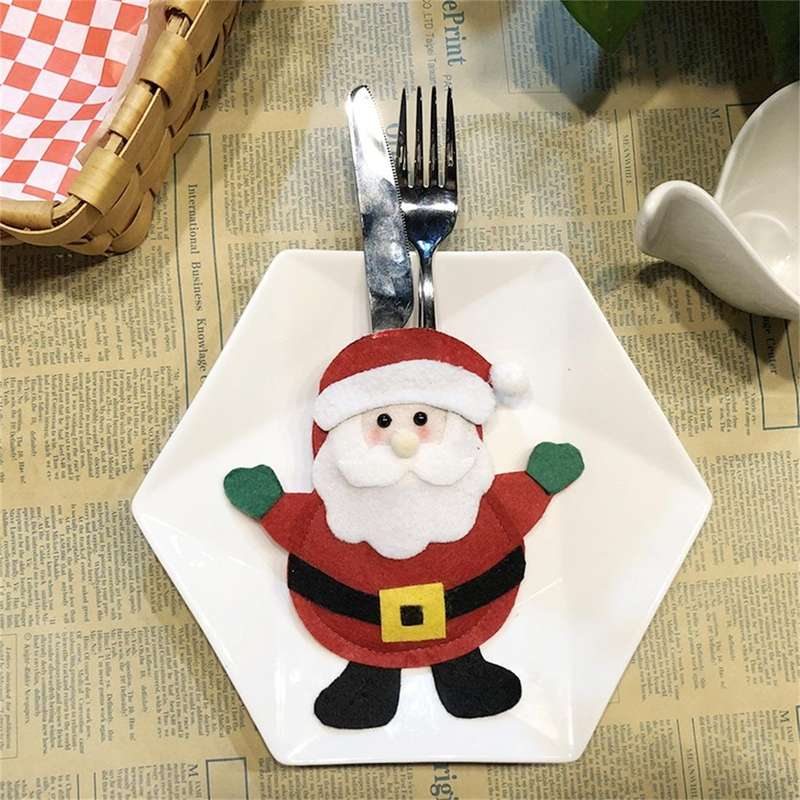 Santa Claus Pattern Tableware Knife Fork Pocket Cover Bag Christmas Decoration