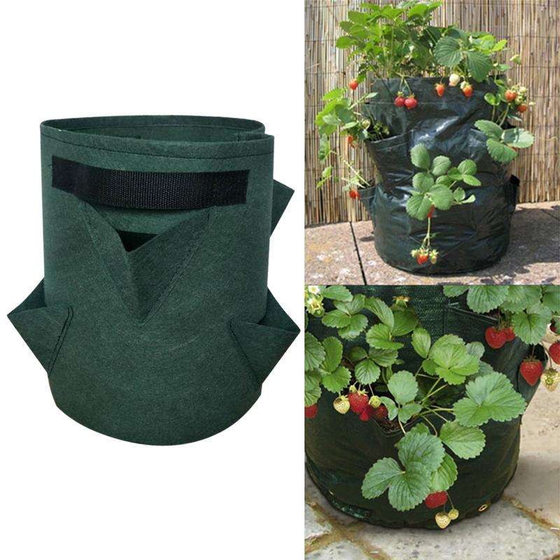 3 Pockets 18L / 5 Gallon Non-woven Felt Strawberry Planting Bag, Size: 23X28cm(Green)