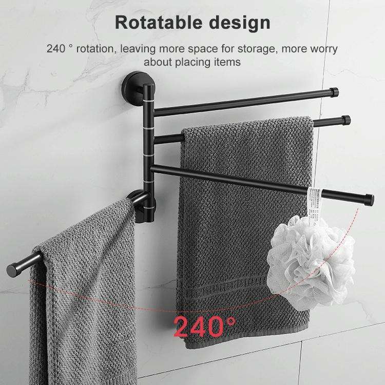 Stainless Steel Towel Bar Rotating Towel Rack Bathroom Kitchen Wall-mounted Towel Polished Rack H...