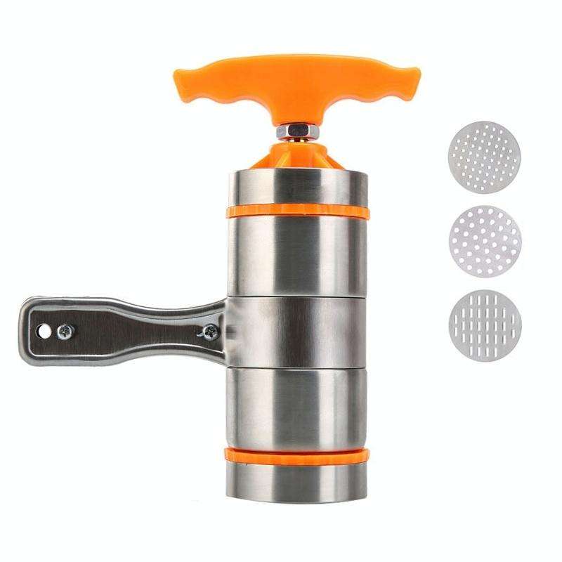 3 Molds Household Manually Small Stainless Steel Pressing Style Handhold Noodle Machine (Orange)