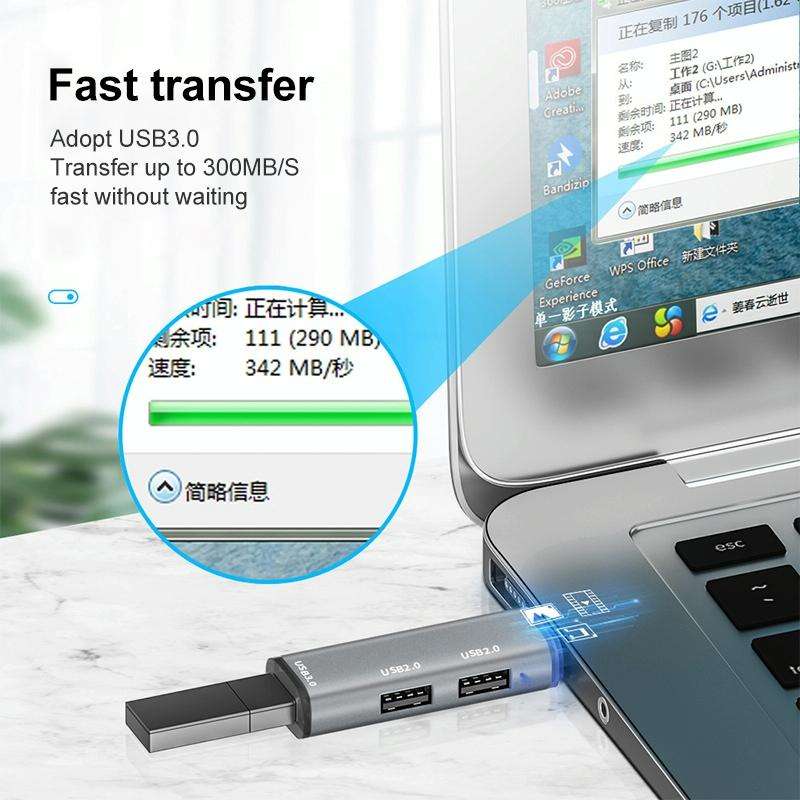 ADS-302C 3 In 1 Multi-function Type-C / USB-C HUB Docking Station (Silver)