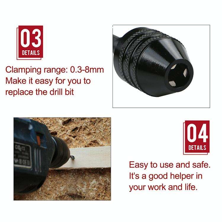 Hex Shank Mini Drill Chuck Conversion Three Jaw Chuck Power Tool, Model:Hex Shank Black Chuck (0....