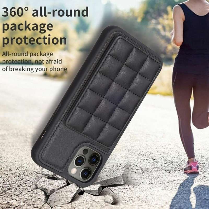 For iPhone 11 Grid Card Slot Holder Phone Case(Black)