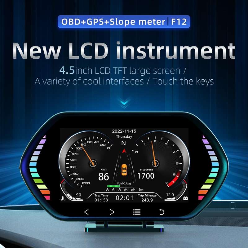 F12 4.5-inch Multi-function HD OBD LCD Instrument Car GPS Slope Meter HUD Head-up Display