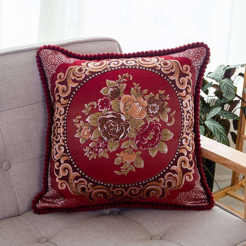 Embroidered Retro Home Sofa Cushion Pillow Cover, Size:48*48cm without Core(Wine Red)