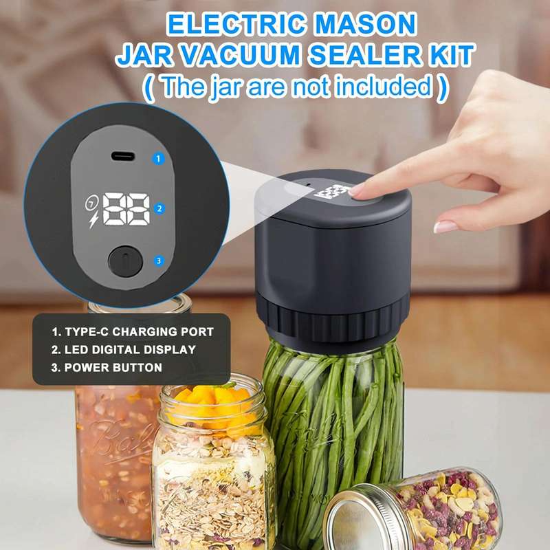 Electric Mason Jar Vacuum Sealer Kit Sealing Machine for Food Storage With 10 Jar Lids(Black)