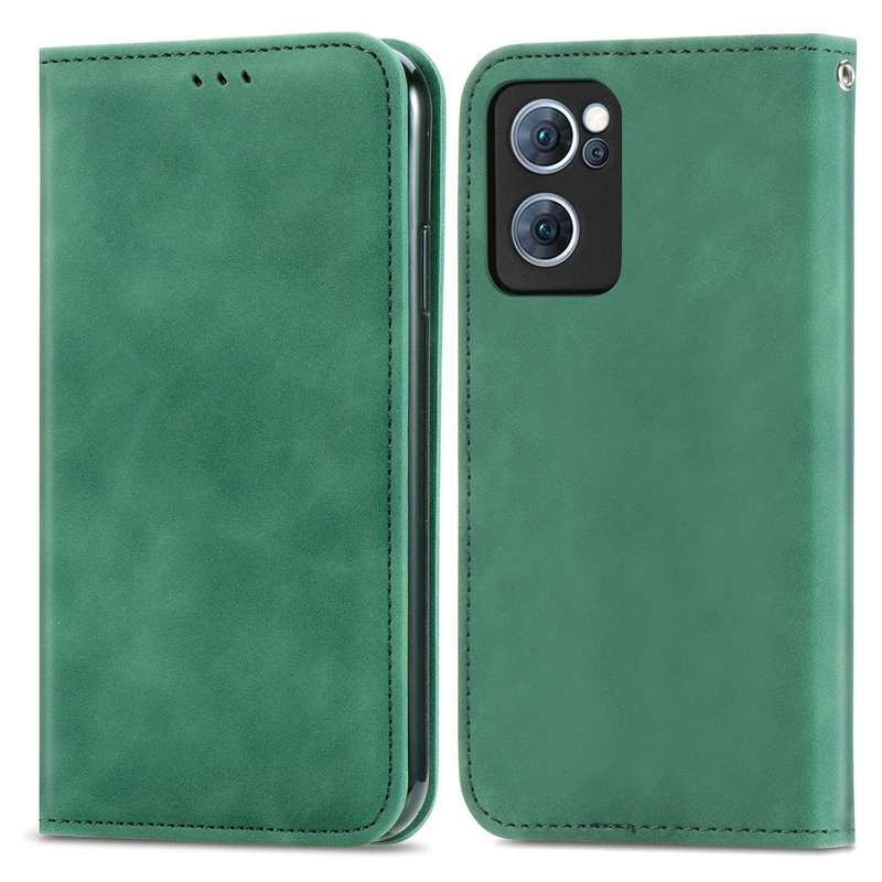 For OPPO Reno7 5G Retro Skin Feel Magnetic Flip Leather Case(Green)
