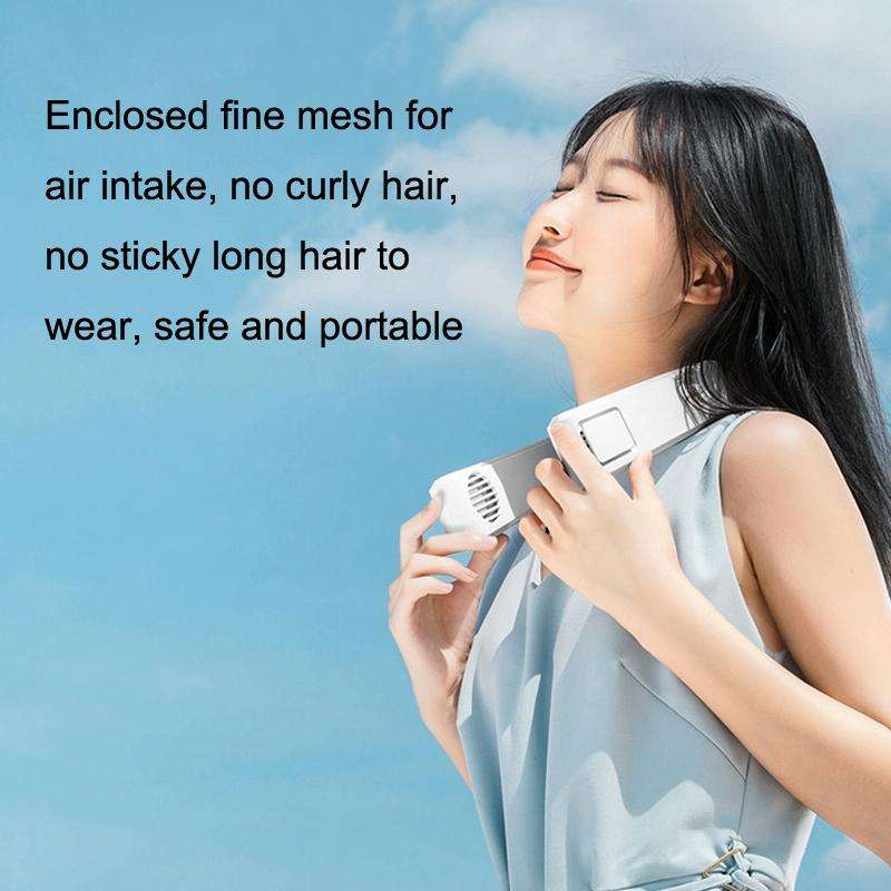WT-F54 Wind From All Sides Long Battery Life Semiconductor Cooling Hanging Neck Fan(White)