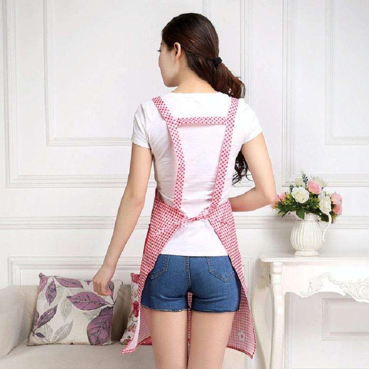 Home Adult Sleeveless Waterproof Grid Anti-oil Aprons with Double Pocket(Green)