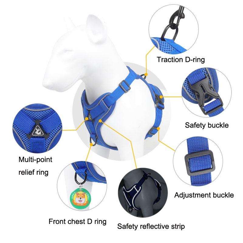 HT-864 Pet Traction Rope Reflective Breathable Dog Chest Strap Vest, Size: M(Lake Blue)