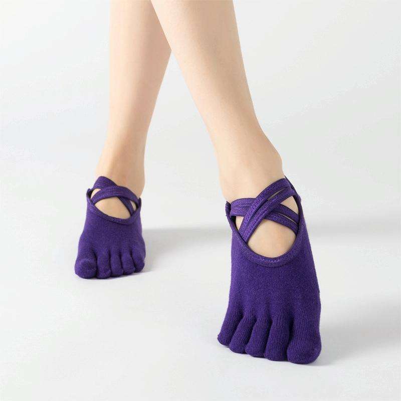 Terry Five-Finger Socks Cotton Thickened Warm and Non-Slip Yoga Socks Cross Strap Dance Socks, Si...