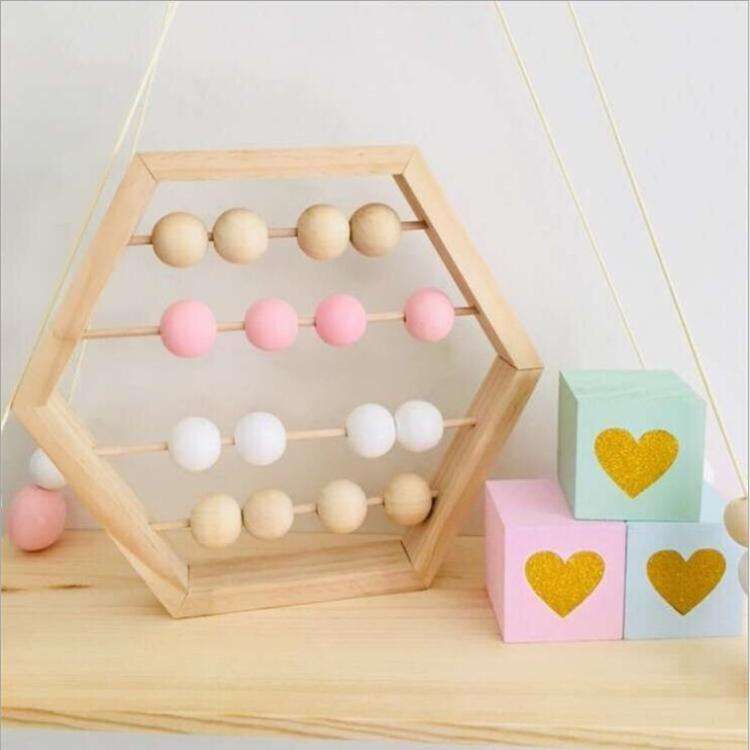 Natural Wooden Abacus Beads Craft Baby Early Learning Educational Toys Baby Room Decor(Wood White...