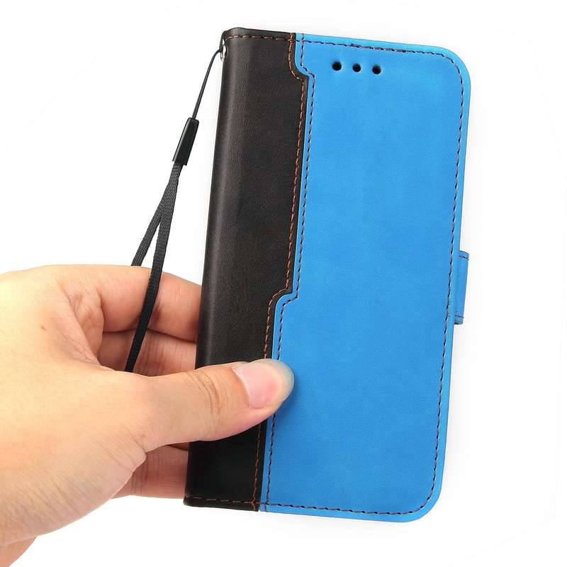 For OPPO Reno7 Z 5G / A96 5G Stitching-Color Flip Leather Phone Case(Blue)