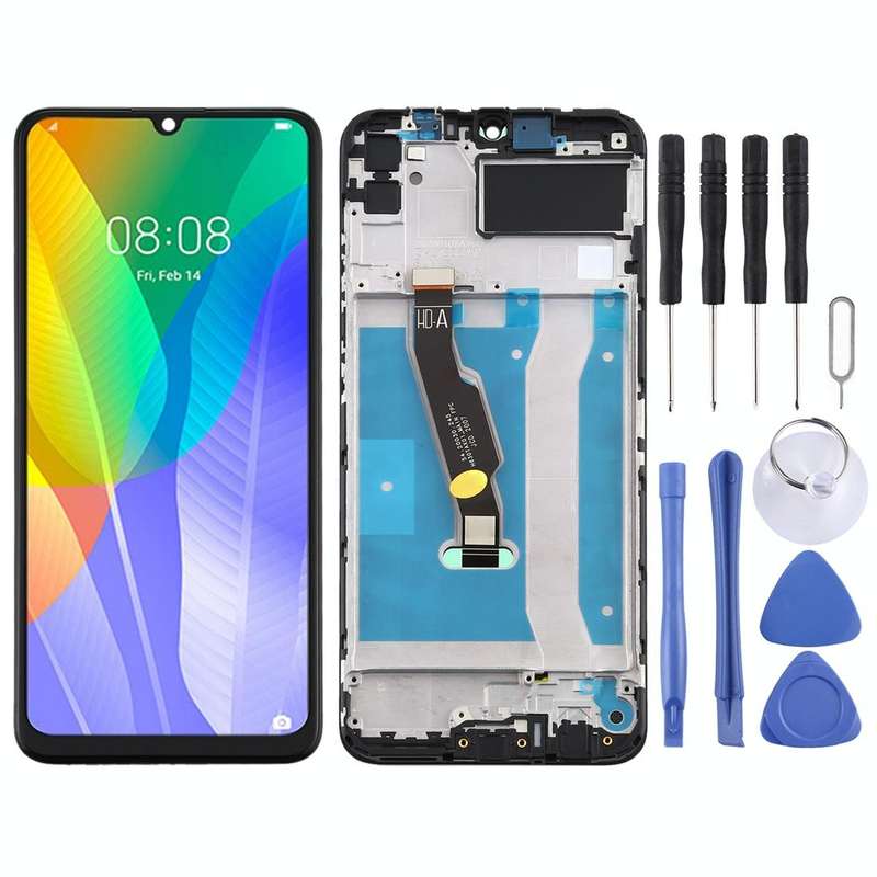 OEM LCD Screen for Huawei Y6p Digitizer Full Assembly with Frame(Black)