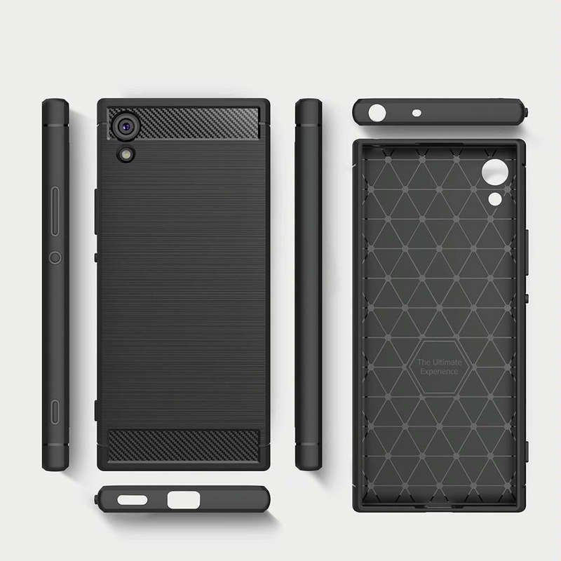 For Sony Xperia XA1 Brushed Texture Carbon Fiber Shockproof TPU Rugged Armor Protective Case(Red)