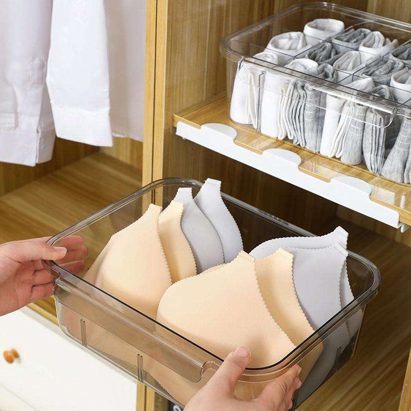 Home Wardrobe Drawer Type Underwear Socks Storage Box With Partition (Transparent)