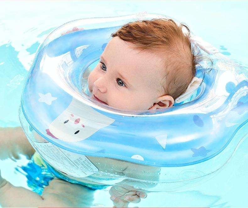 Cute Cartoon Chick Pattern Transparent PVC Adjustable Inflatable Baby Swimming Float Ring Neck Ri...