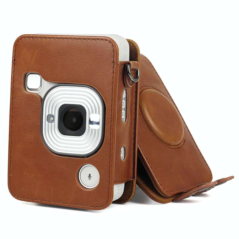 Full Body Camera Retro PU Leather Case Bag with Strap for FUJIFILM instax mini Liplay (Brown)