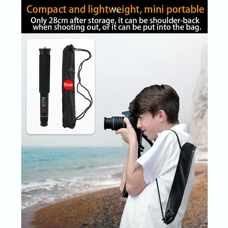 BEXIN P308C Portable Travel Outdoor DSLR Camera Aluminum Alloy Monopod Holder (Black)