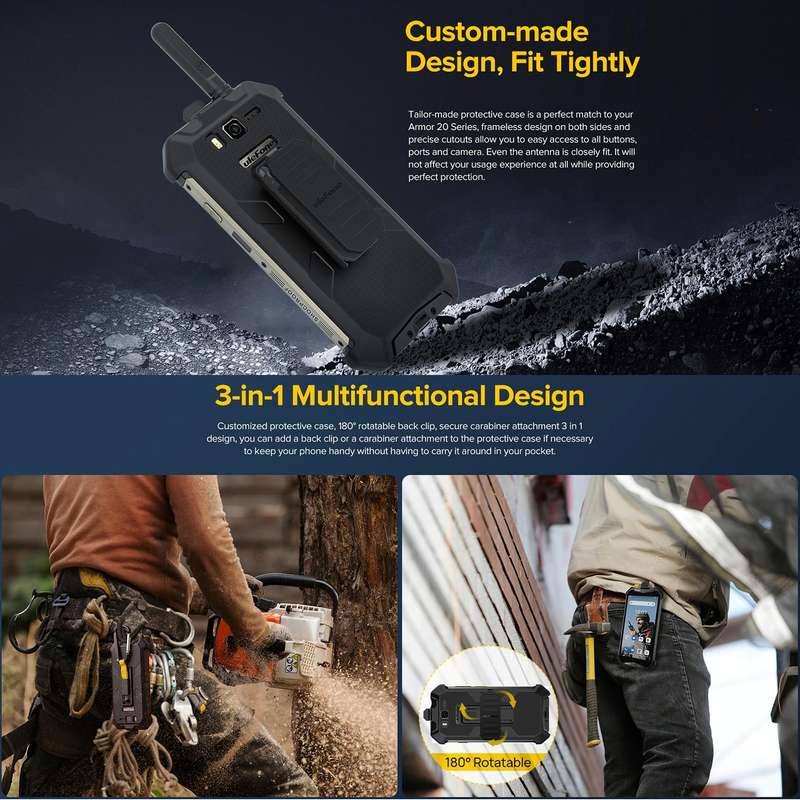 For Ulefone Armor 20WT Ulefone Back Clip Phone Case with Carabiner (Black)