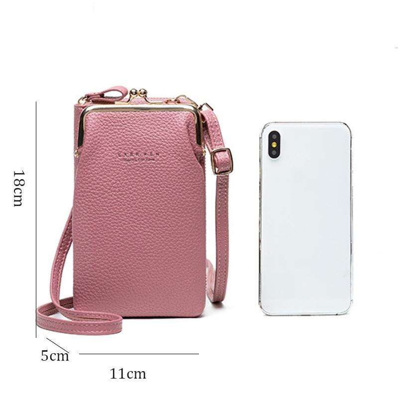 H2107 Ladies Mobile Phone Bag Shoulder Messenger Bag Pebbled Zipper Wallet(Black)