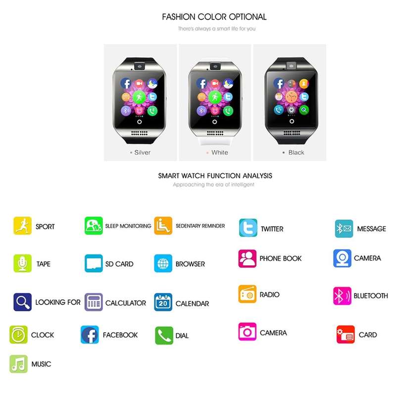 Q18 1.54 inch TFT Screen MTK6260A 360MHz Bluetooth 3.0 Smart Watch Phone, 128M + 64M Memory(White)