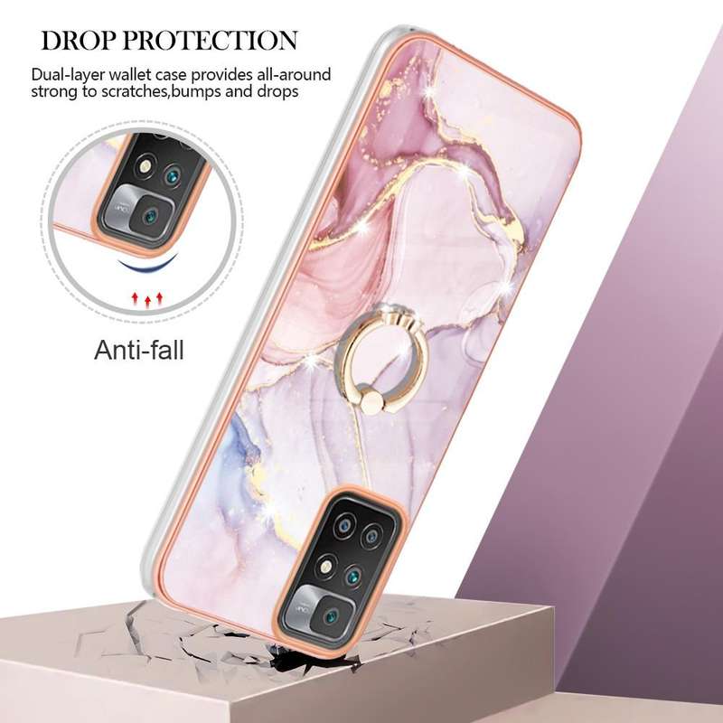 For Xiaomi Redmi 10 Electroplating Marble Pattern TPU Phone Case with Ring(Rose Gold 005)