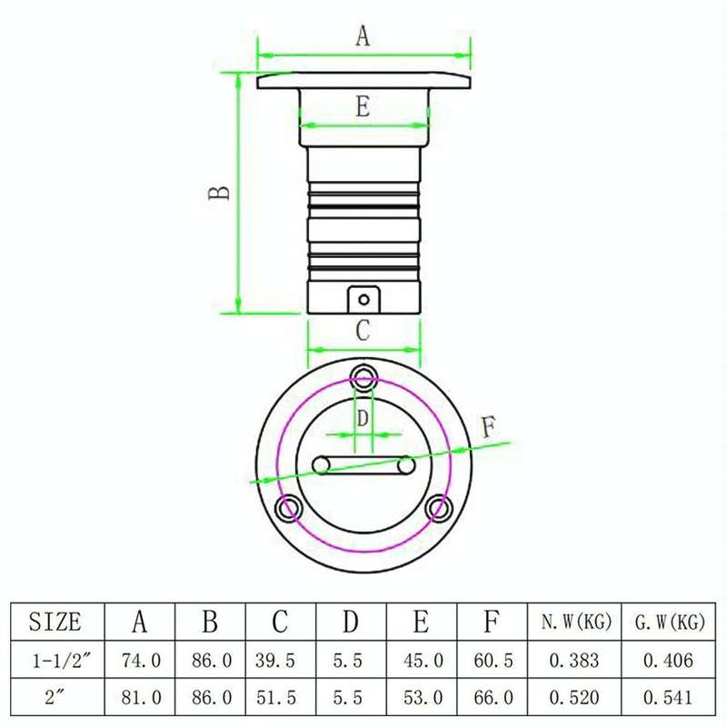 1-1/2 inch Stainless Steel Yacht Universal Fuel Filler
