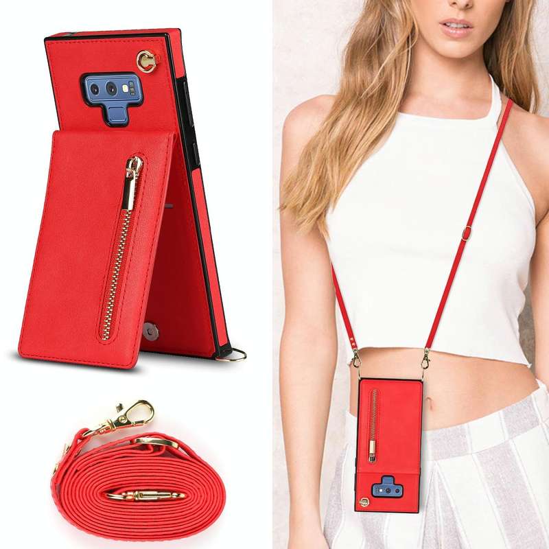 For Samsung Galaxy Note9 Cross-body Zipper Square TPU+PU Back Cover Case with Holder & Card Slots...